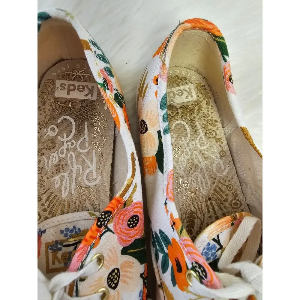 Keds Rifle Paper CO Lively Champion White Floral 9 Midium Women's 114046 - Picture 3 of 7